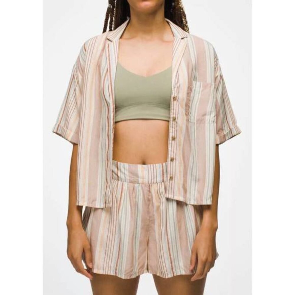 NEW Prana Iguala Top clay stripe beige natural Medium M